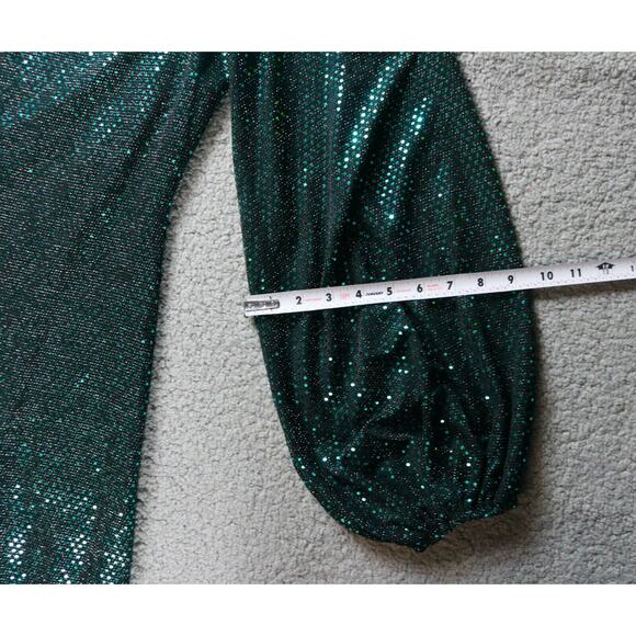 New Mac Duggal Leena Gown 6 Green Sequins Disco Stretch Blouson Sleeve 26576 - Picture 11 of 13